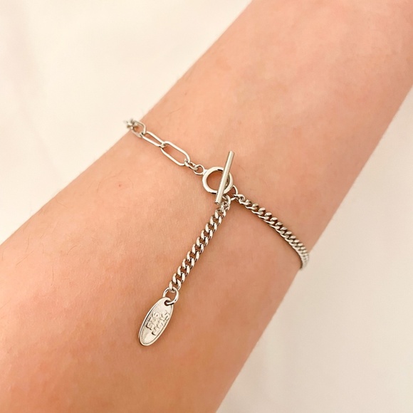 925 Sterling Silver Curb Link Bracelet Toggle Bracelet Asymmetric Bracelet - Picture 1 of 5